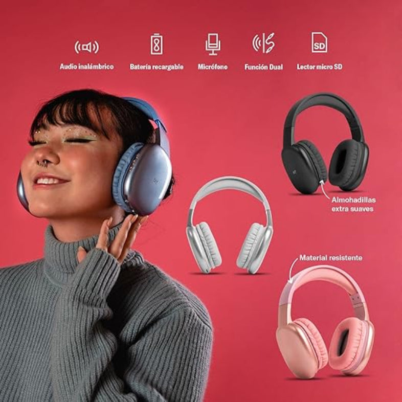 Audífonos over ear con stickers inalámbrico - Gris