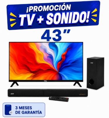 Pantalla Smart TV TCL 43″ QLED + Teatro en Casa GHIA Audio Sistema 2.1