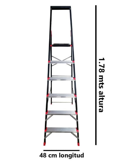 Escalera Tijera De Aluminio Y  Peldaños de Acero Con 6 Escalones