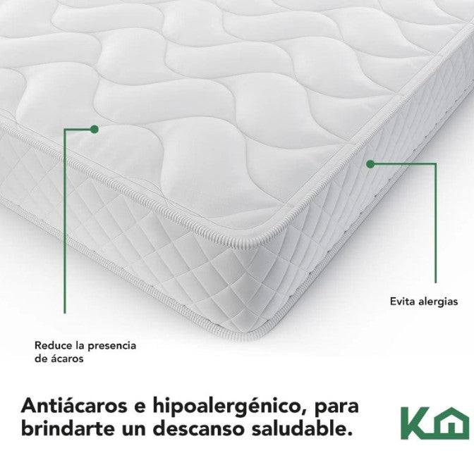 KIT Colchon Matrimonial Alta Densidad Hipoalergenico Antiacaros KingsHouse + Ventilador De Pedestal MYSTORM de 18 Pulgadas