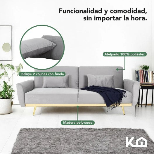 Sofá Cama Plegable Sala Moderna Velvet + Cojín KingsHouse