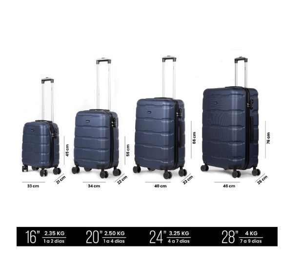 Juego De 4 Maletas Para Viaje Rigidas Con Ruedas 360 + Bolsas de Viaje Color Azul marino