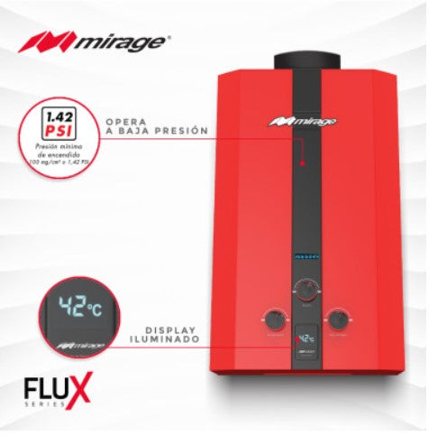 Calentador de Agua Serie Flux 10L Gas Natural Color Rojo Mirage MK