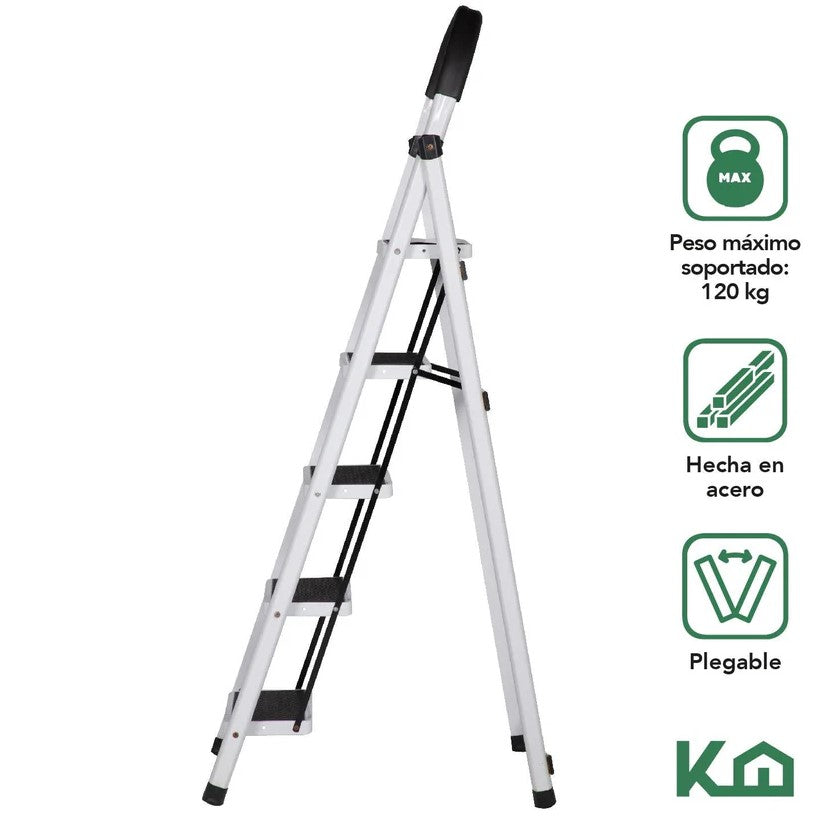 Escalera Tubular Plegable Con Taburete De Acero Con 5 Escalones KingsHouse