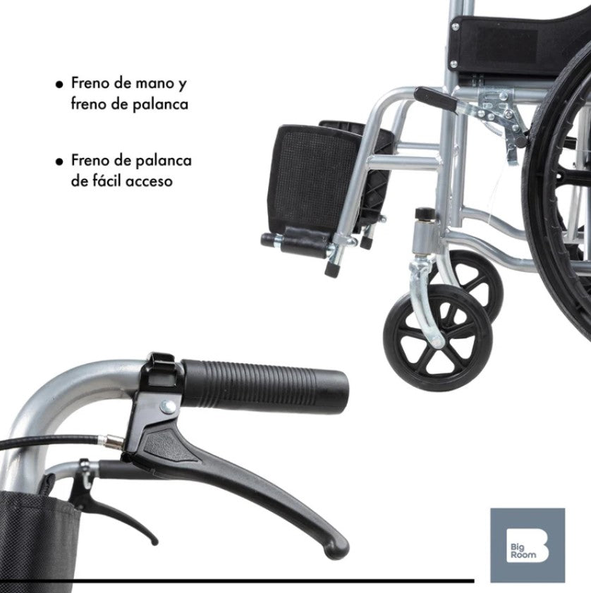Silla de Ruedas Ligera Plegable Compacta con Freno