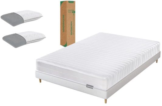 Set de Colchon Matrimonial Blanco De Alta Densidad, Antiacaros e Hipoalergenico Kingshouse + Almohada Memory Foam Queen Con Graphite Carbón Viscoelástica
