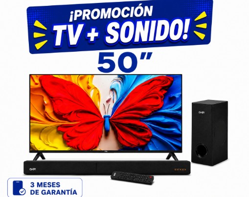 Pantalla Smart TV TCL 50″ QLED + Teatro en Casa GHIA Audio Sistema 2.1