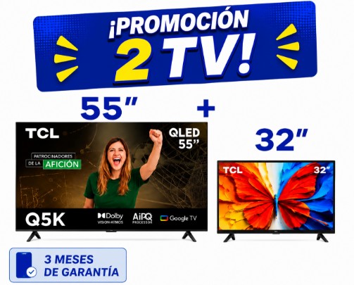 Pantalla Smart TV TCL QLED – 55″ 4K UHD + 32″ 2K FHD – Google TV combo de 2