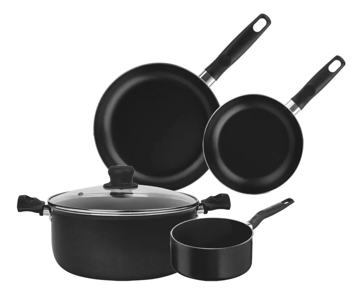 Batería de Cocina T-Fal Inicia de Aluminio Antiadherente, 5 Piezas, Negro
