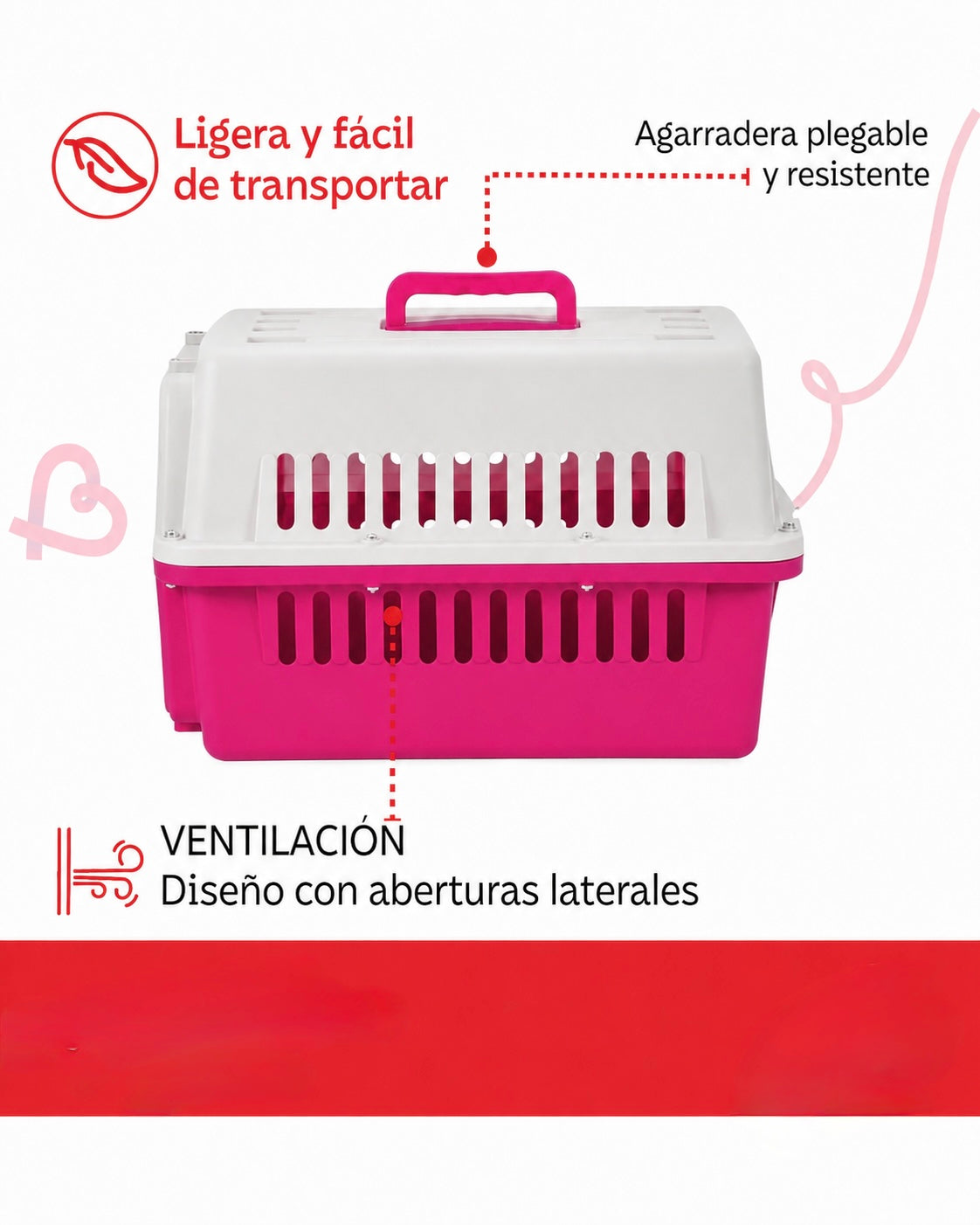 Jaula Transportadora Rosa Para Mascotas Portátil