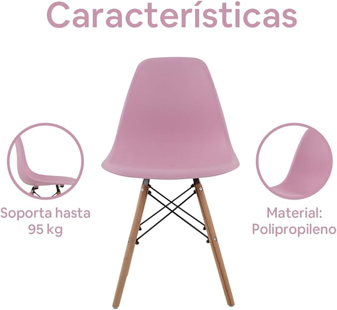 Sillas Estilo Contemporáneo Color Rosa - Set de 4