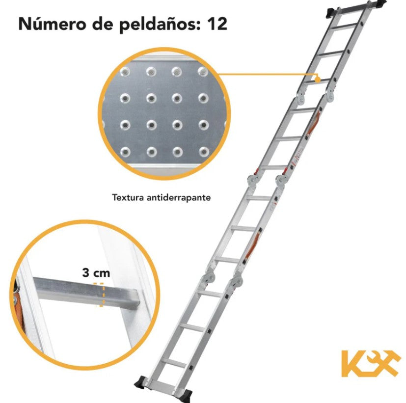 Escalera Multiposiciones De Aluminio Con 12 Peldaños De 3.5 Metros
