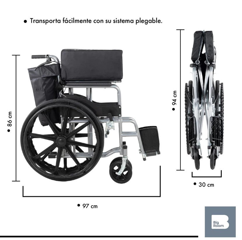 Silla de Ruedas Ligera Plegable Compacta con Freno