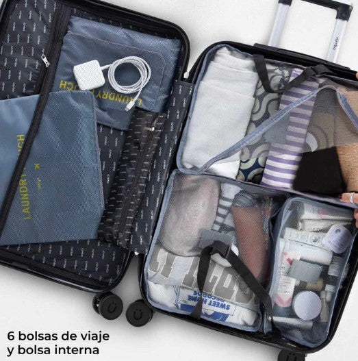 Juego de 3 Maletas de Viaje Rigidas Con Ruedas 360 + Bolsas De Viaje