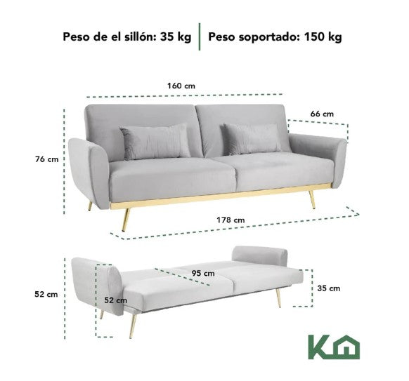 Sofá Cama Plegable Sala Moderna Velvet + Cojín KingsHouse