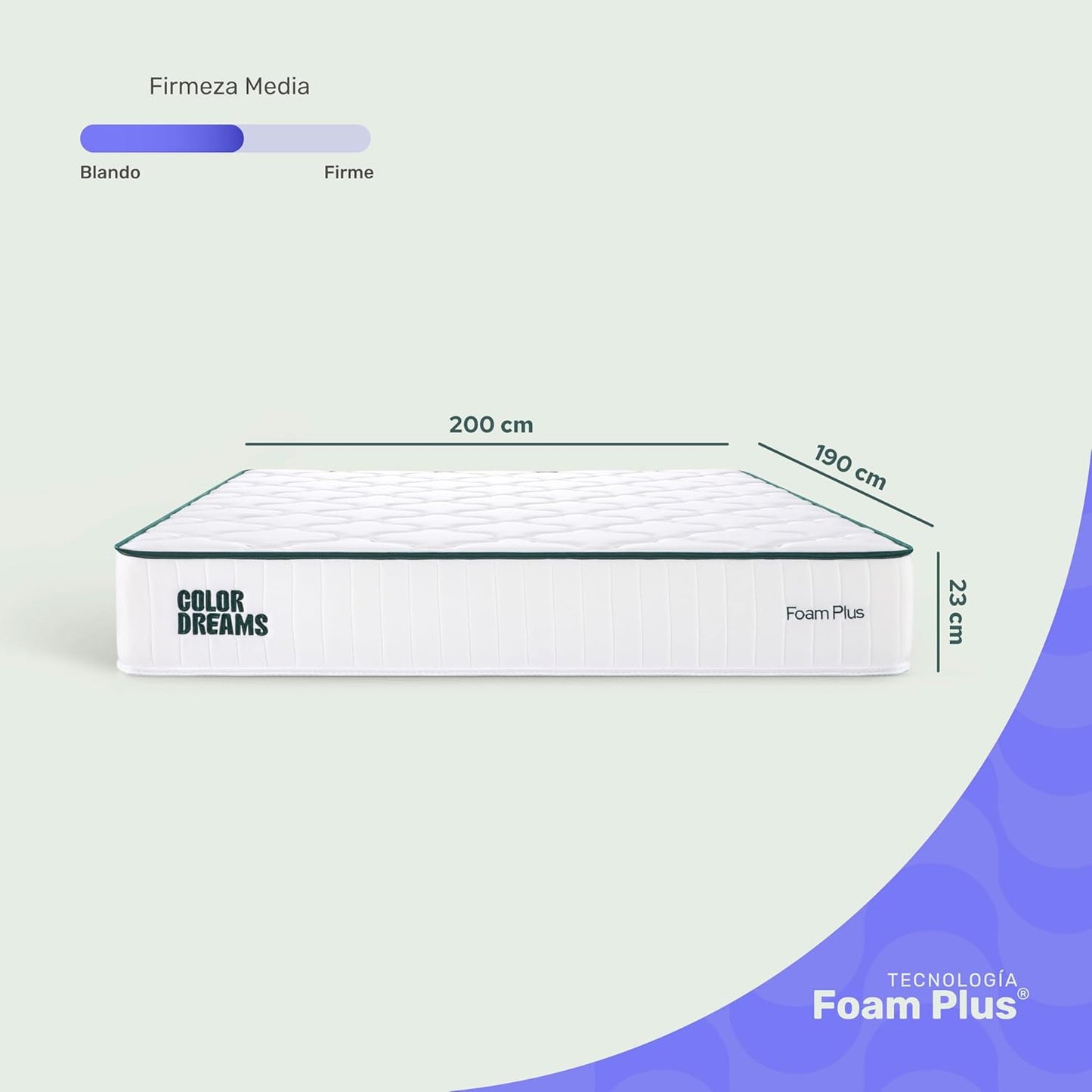 Colchón King Plus Foam | Memory Foam con Gel | 23 cm | Firmeza Media