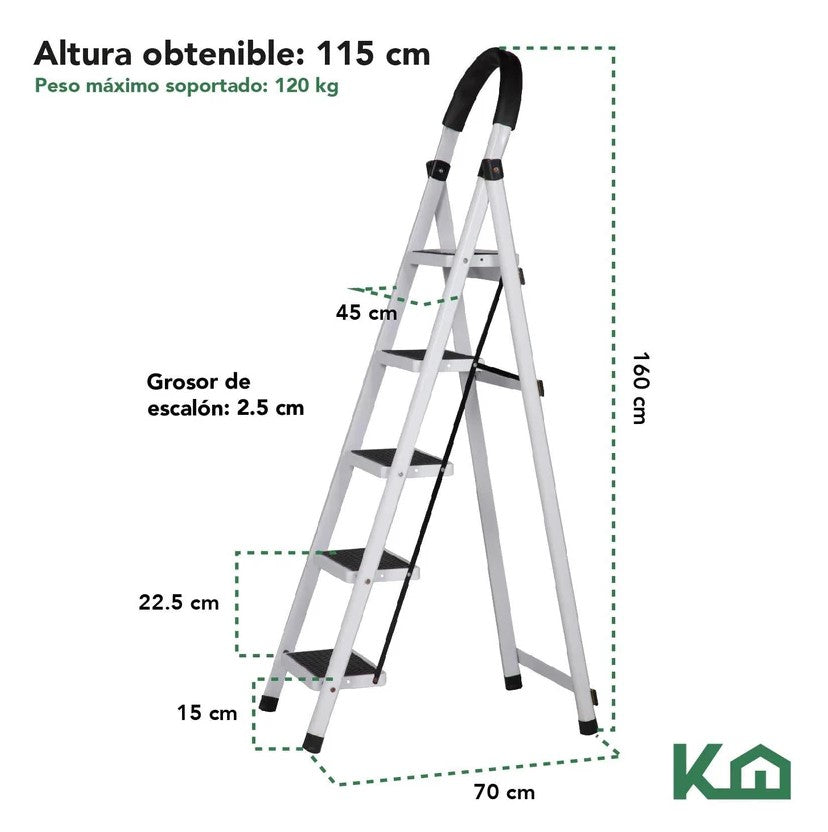 Escalera Tubular Plegable Con Taburete De Acero Con 5 Escalones KingsHouse
