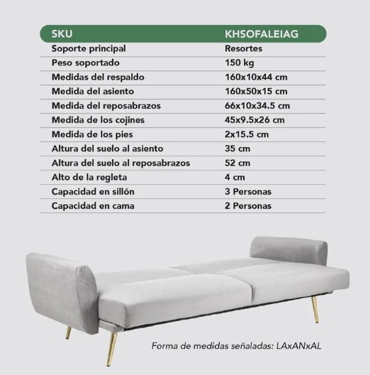 Sofá Cama Plegable Sala Moderna Velvet + Cojín KingsHouse