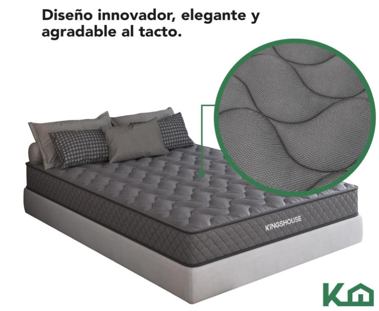 Colchon Matrimonial De Alta Densidad, Antiacaros e Hipoalergenico Gris Kingshouse
