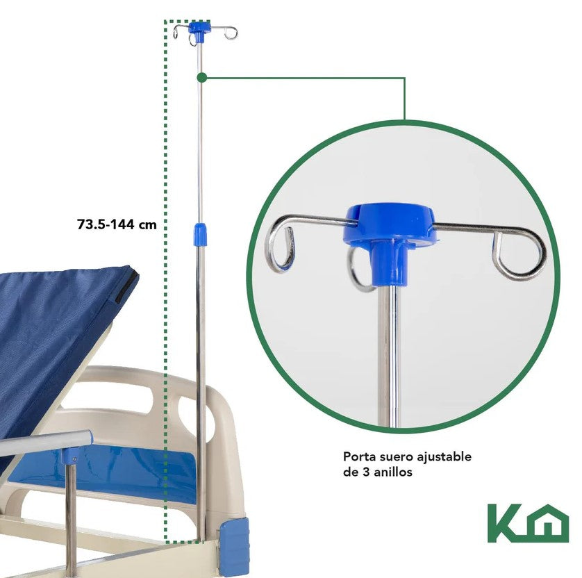Cama De Hospital Manual Con Base de Colchon y Porta Suero KingsHouse