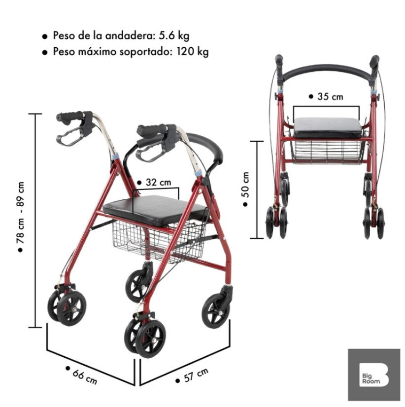Andadera Para Adulto Ortopédica Con Asiento De Silla Todo Terreno