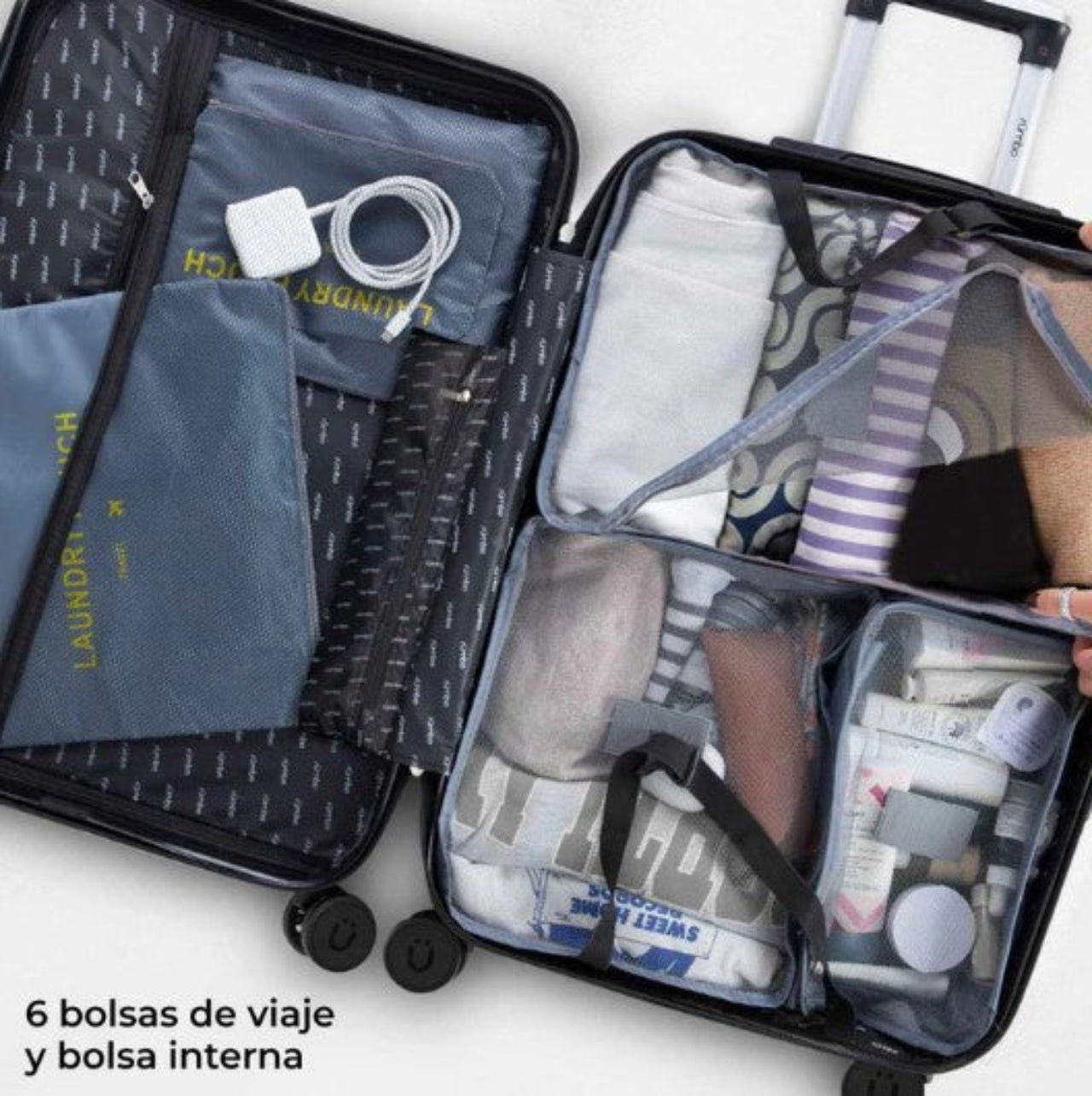 Juego De 4 Maletas Para Viaje Rigidas Con Ruedas 360 + Bolsas de Viaje Color Gris
