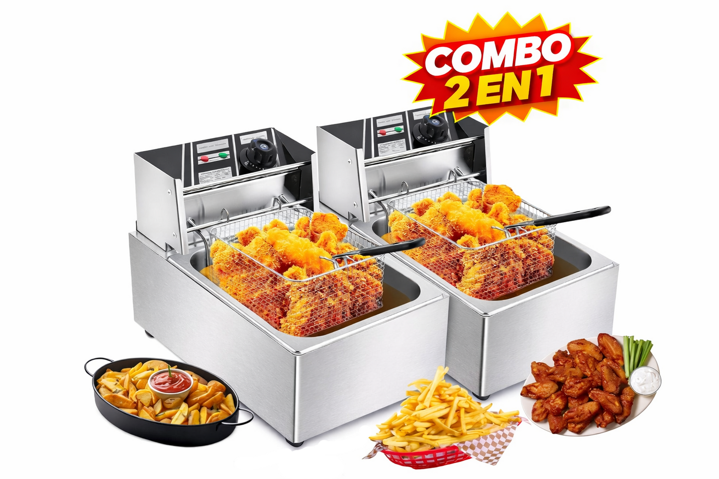 Freidora eléctrica de aceite acero inoxidable 6L 110v 1600W combo de 2