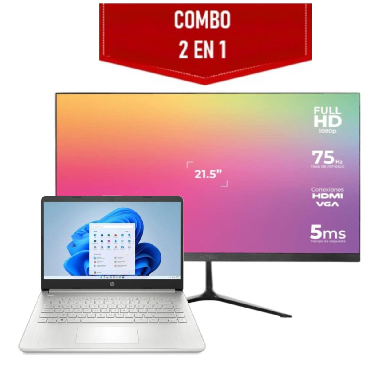 Combo 2 en 1 Laptop HP 14" + Monitor Acteck 21.5"