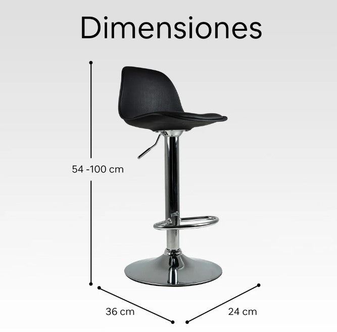 Silla Alta Giratoria Con Reposapiés Y Respaldo Medio Color Negro - Set de 4 Piezas