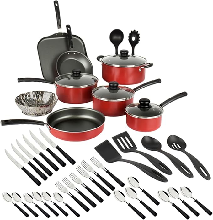 Batería de cocina con 36 piezas color rojo