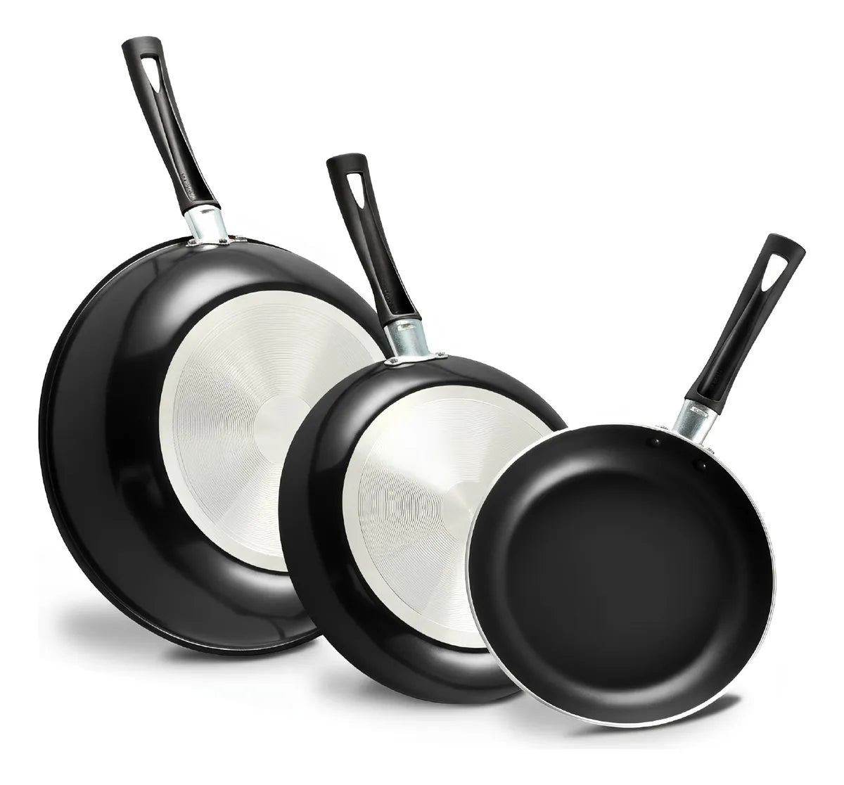 Juego de 3 Sartenes de Aluminio Antiadherente en Color Negro – 18, 20 y 24 cm