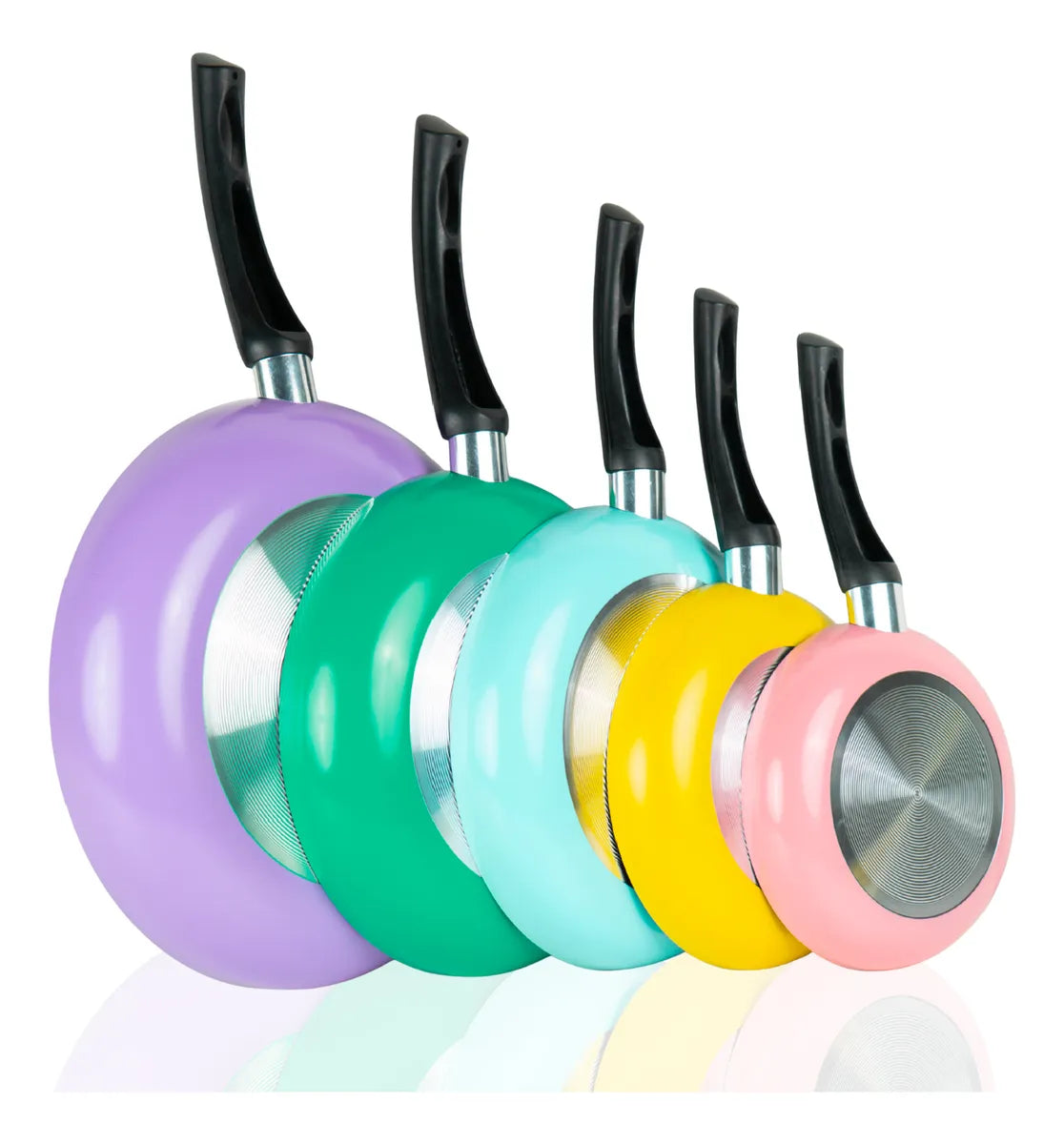 Juego de 5 Sartenes de Aluminio en Colores – 18, 20, 24, 26 y 30 cm
