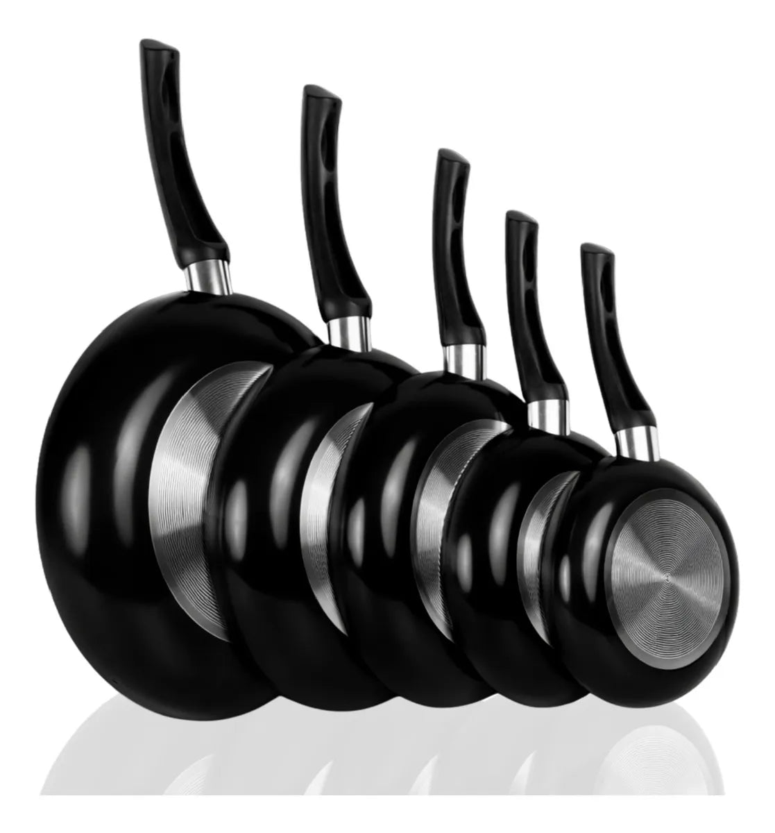 Juego de 5 Sartenes de Aluminio Antiadherente en Color Negro – 18, 20, 24, 26 y 30 cm