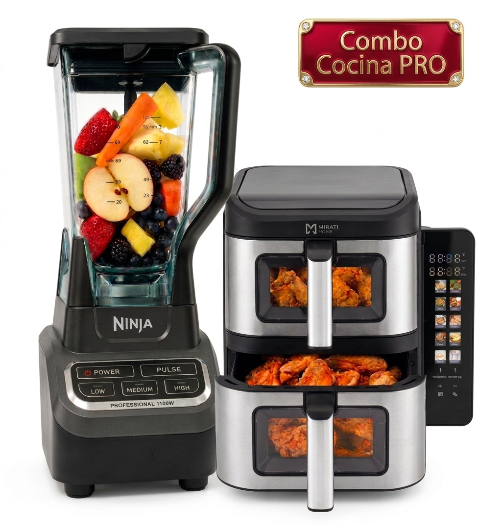 Combo Cocina: Freidora de Aire Doble 11L + Licuadora Ninja 1000W