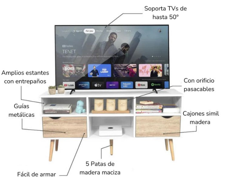 Mueble de TV Rack Bolonia Blanco y Café