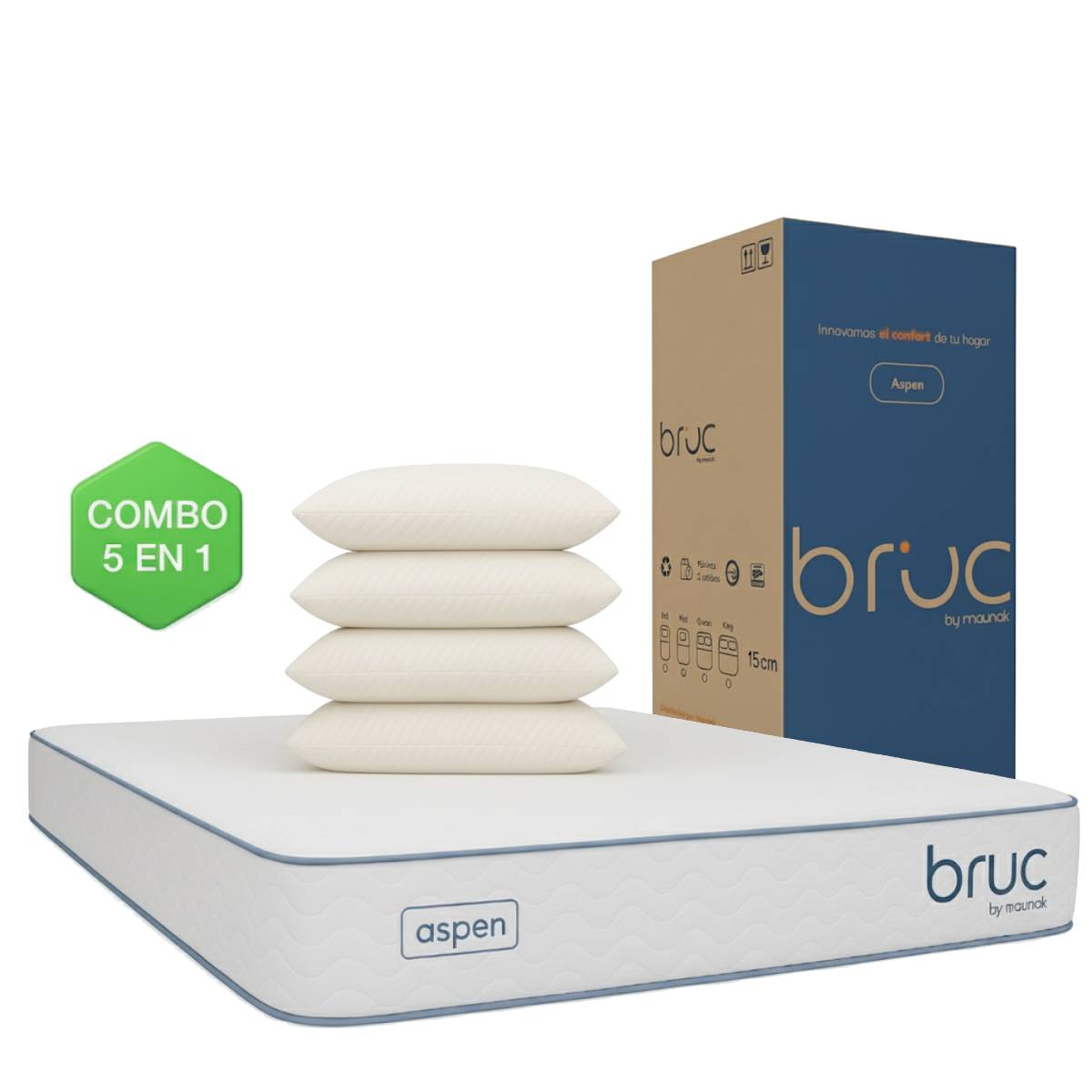 Colchón King Size Size Bruc Aspen Confort Plus Con 4 Almohadas Super Visco