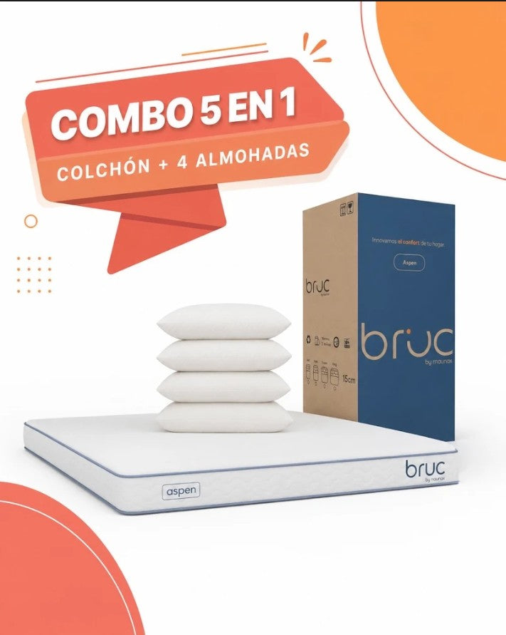 Colchón King Size Bruc Aspen Confort Plus Con 4 Almohadas Super Visco