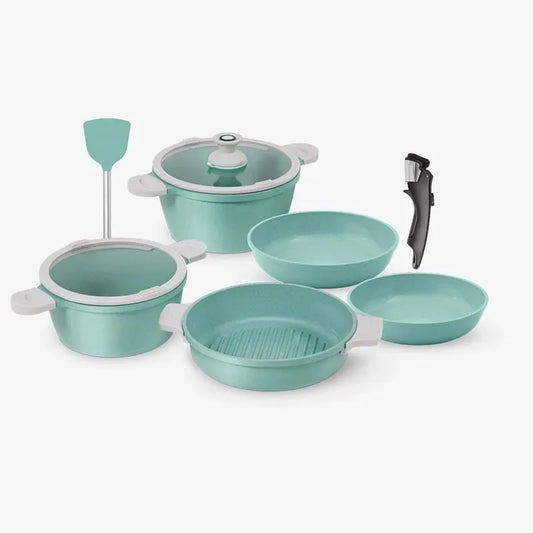 Batería de Cocina 10 Piezas con Diseño Apilable y Pomo Removible