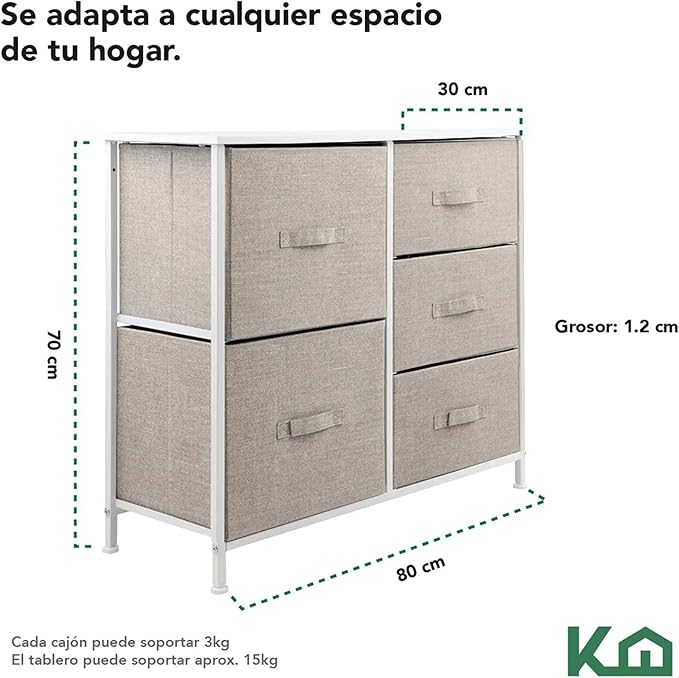Cómoda Cajonera 5 Cajones – Beige