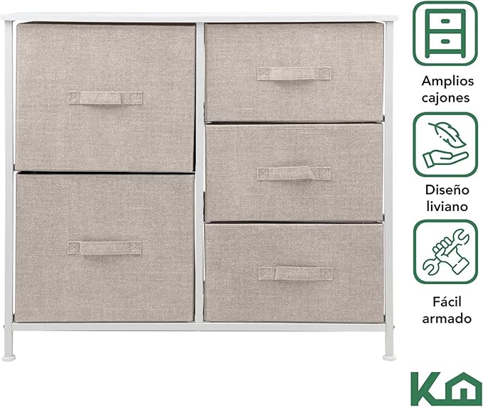 Cómoda Cajonera 5 Cajones – Beige