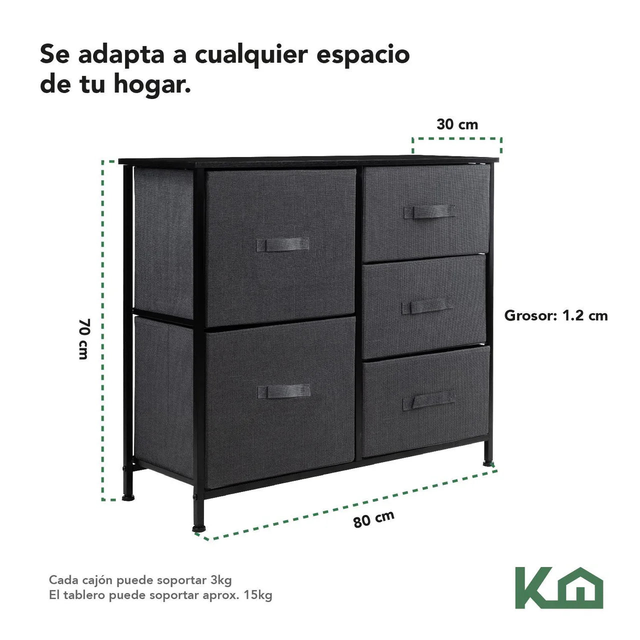 Cómoda Organizadora de 5 Cajones de Tela con Estructura de Madera