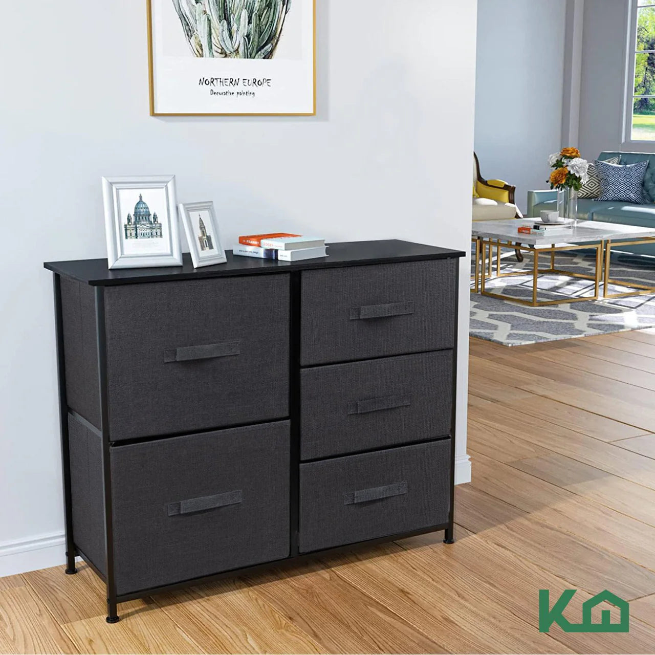 Cómoda Organizadora de 5 Cajones de Tela con Estructura de Madera