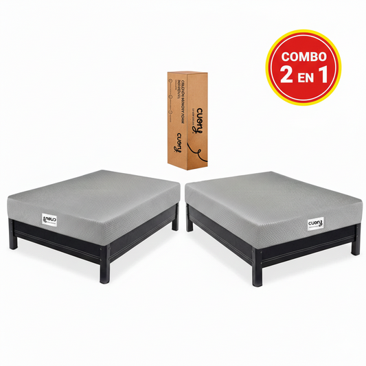 Combo Colchon Memory Foam Individuales Con Funda Removible Y Lavable Color Gris - 2 colchones