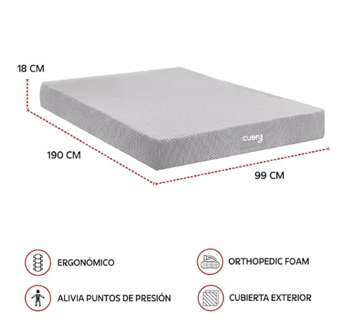 Combo Colchon Memory Foam Individuales Con Funda Removible Y Lavable Color Gris - 2 colchones