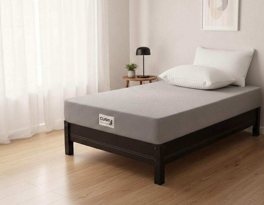 Combo Colchon Individual Memory Gris Funda Lavable Con Almohada Super Visco 2 piezas