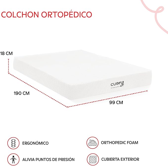 Colchón de Memory Foam Matrimonial + Funda Removible y Lavable Color Gris