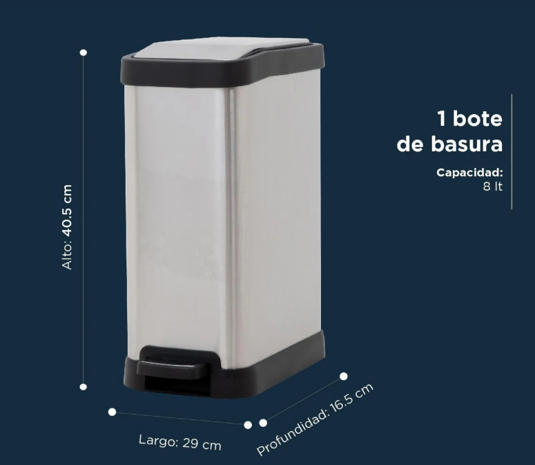 Bote de Basura Cocina Con Pedal Acero Inoxidable Metalico 8L