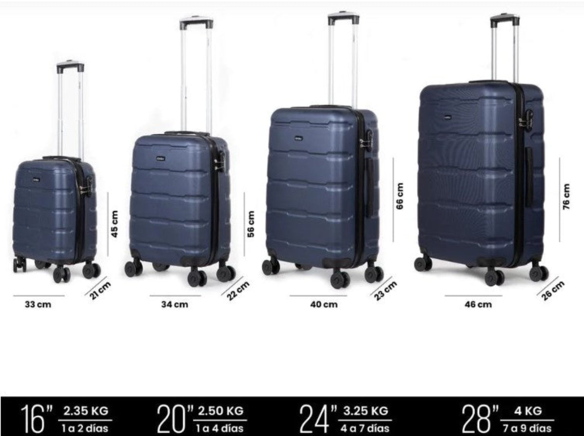 Juego de 4 Maletas de Viaje Rigidas con Ruedas 360 color Negro + Bolsas de Viaje
