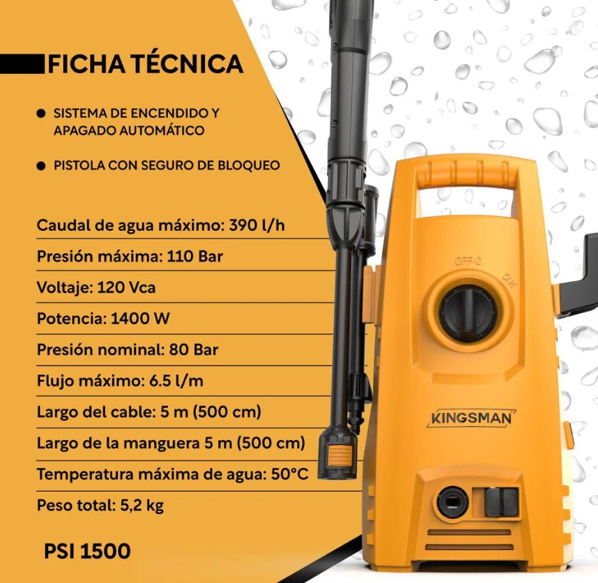 Hidrolavadora Electrica Portatil 1500 Psi 1400w + Accesorios