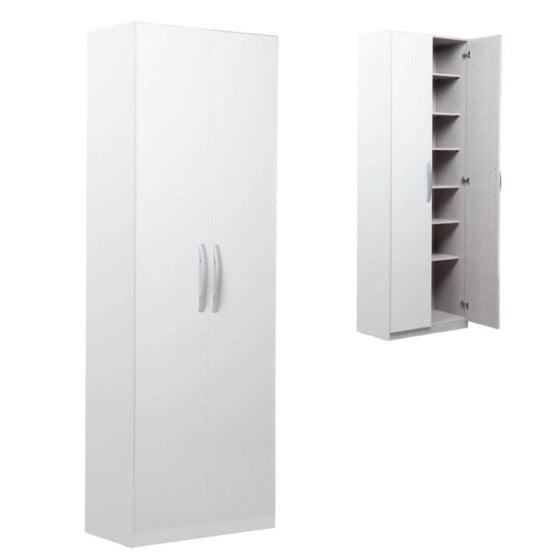 Armario Multiuso de 2 Puertas + Estantes De Madera De Pino Color Blanco